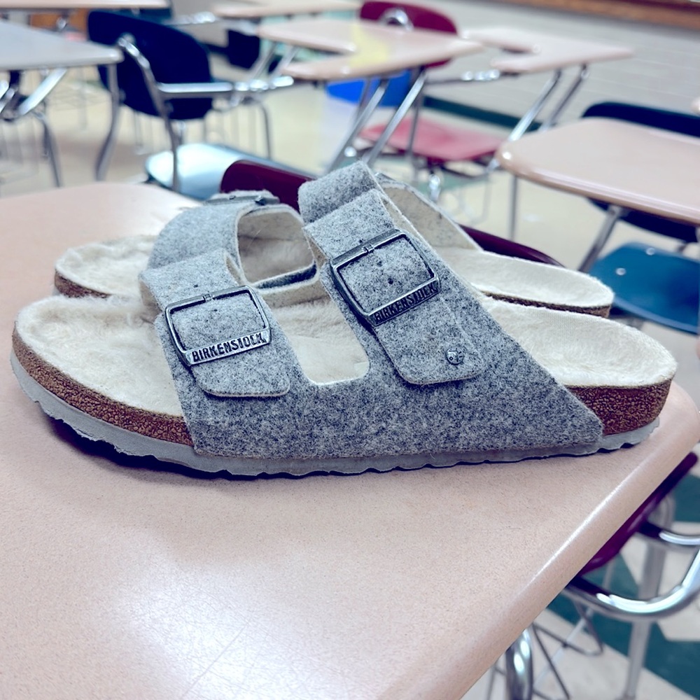 Birkenstock Gray Arizona Rivet Wool Shearling Sandals Size 42 - Picture 8 of 9
